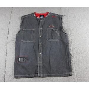 Bugle Boy Vest Mens Large Black Fade Denim Chambray Raw Hem Y2K Grunge Vintage